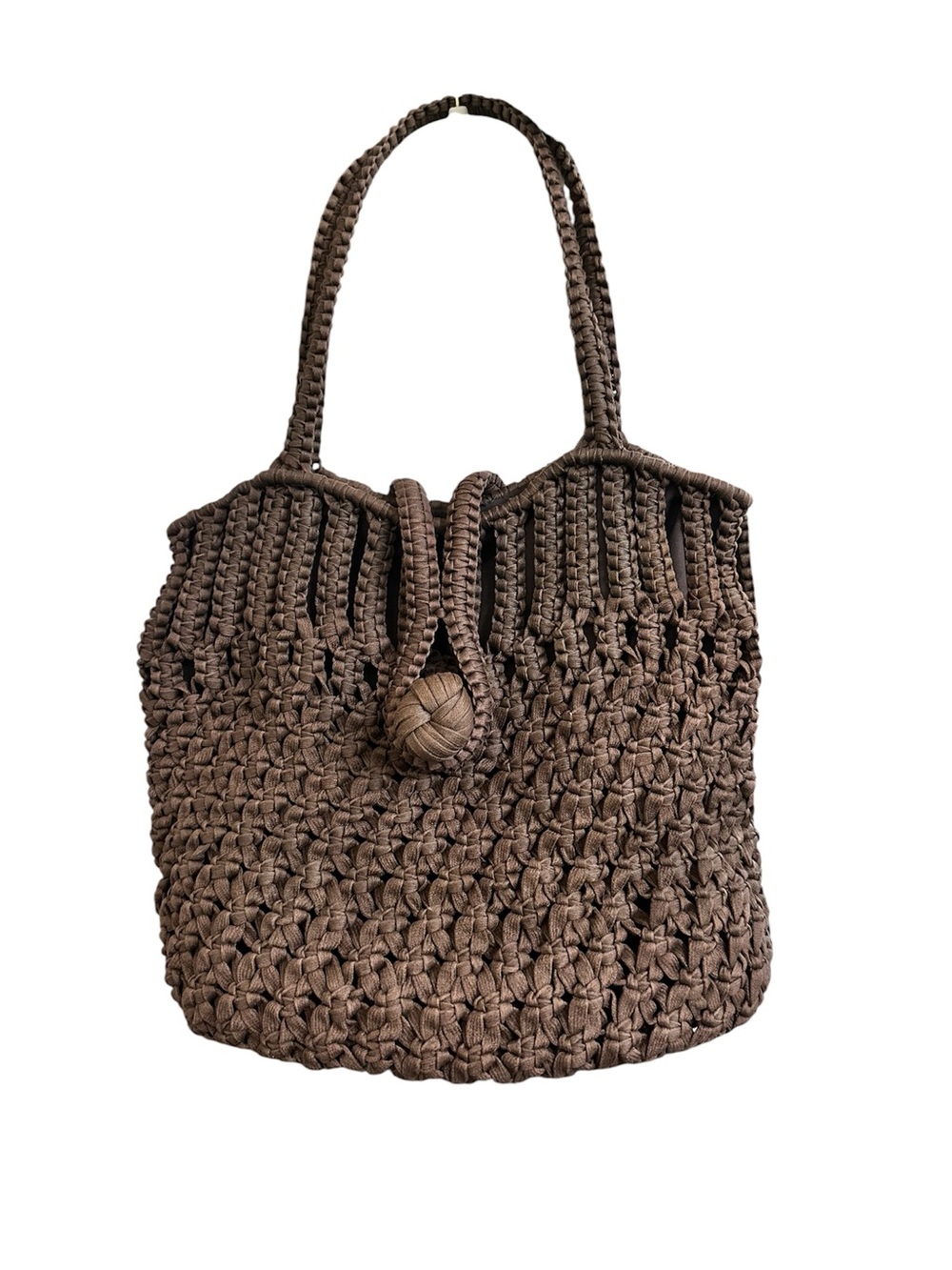 Vintage David & Scotti Italian Woven Macrame Shoulder Bag Brown Tote Handbag